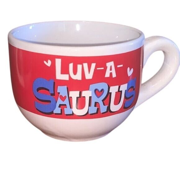 Luv-A-Saurus Ceramic Mug 3" Tall Red & White Valentines Theme By Dan Dee Set - Picture 5 of 7